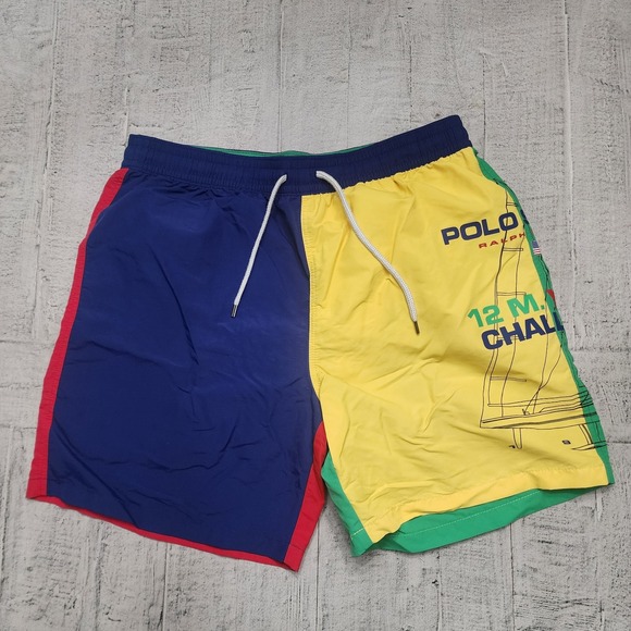 Polo Sport Ralph Lauren Swim Trunks Men's Large 12‎ M Yacht Challenge Colorblock - Picture 1 of 7